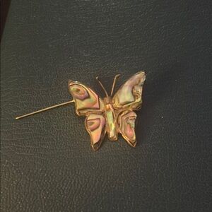 Iridescent Butterfly Brooch with Gold Accents